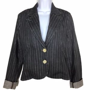 Ubi Grey Pinstriped Denim Jean Blazer Jacket